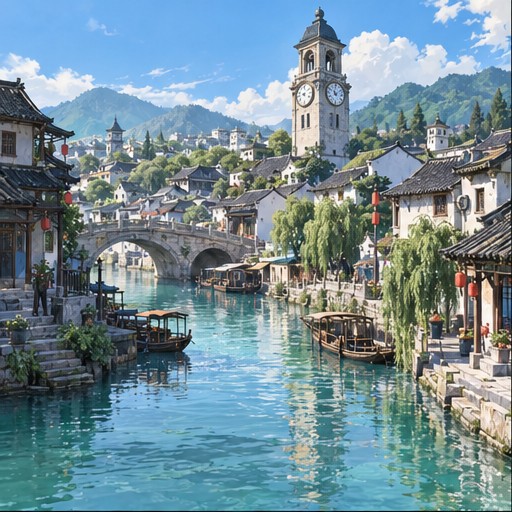 原创漫剧《钟楼下的约定》的水乡钟楼场景